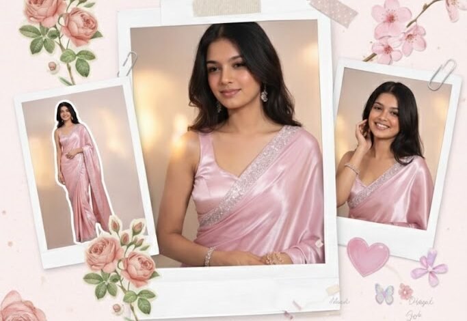 Pink Saree Photo Edit Type – Soft Scrapbook Collage Style Explained BTW9