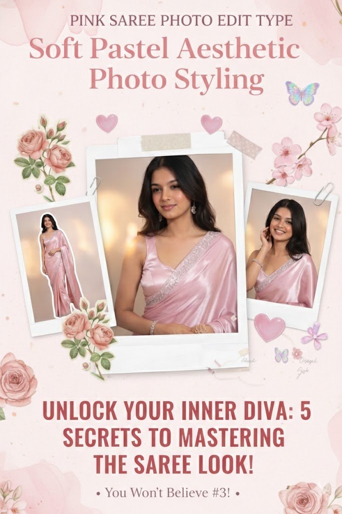 Pink Saree Photo Edit Type – Soft Scrapbook Collage Style Explained BTW9